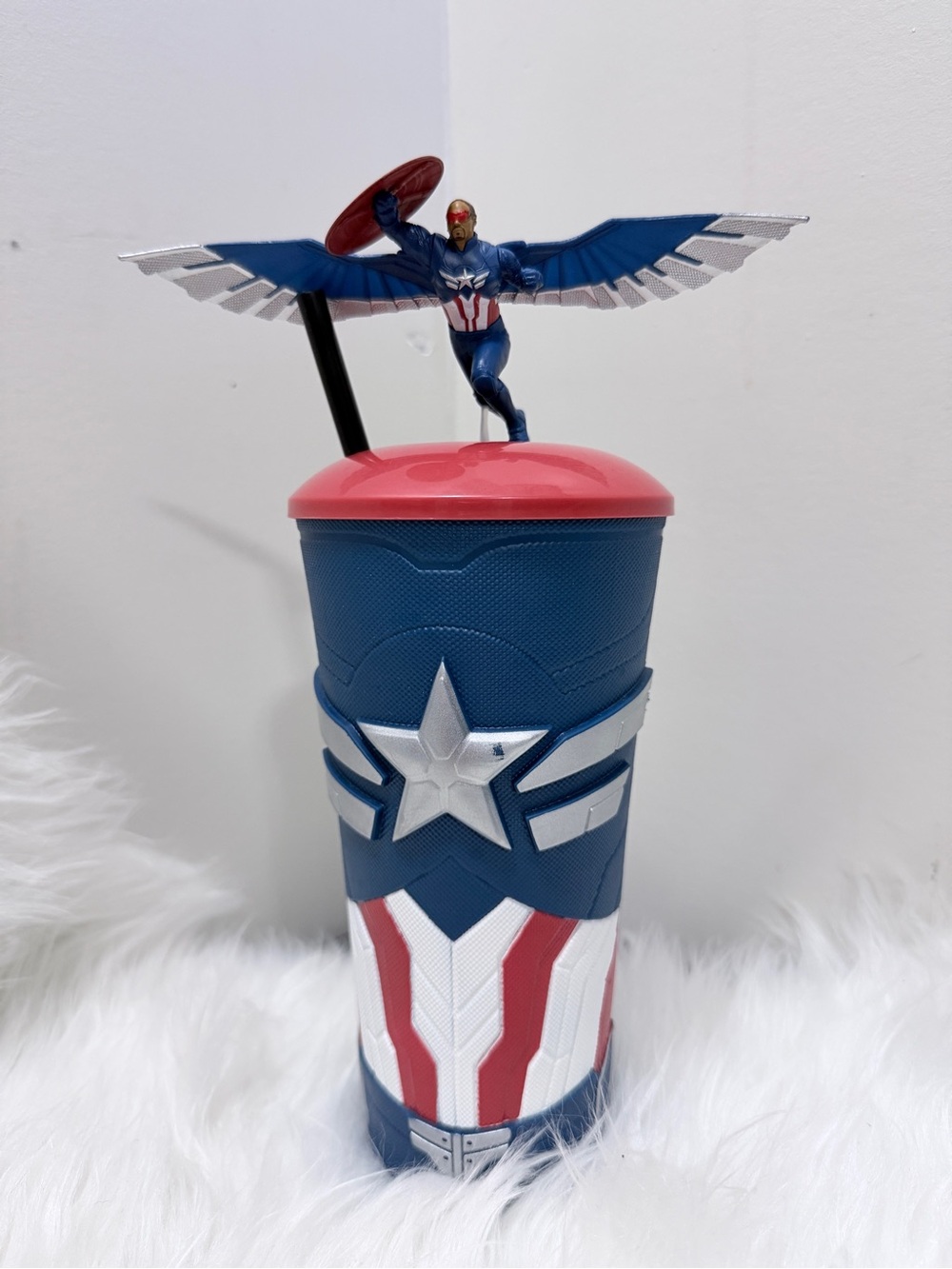 Captain America Themed Blue & Red Tumbler with Straw